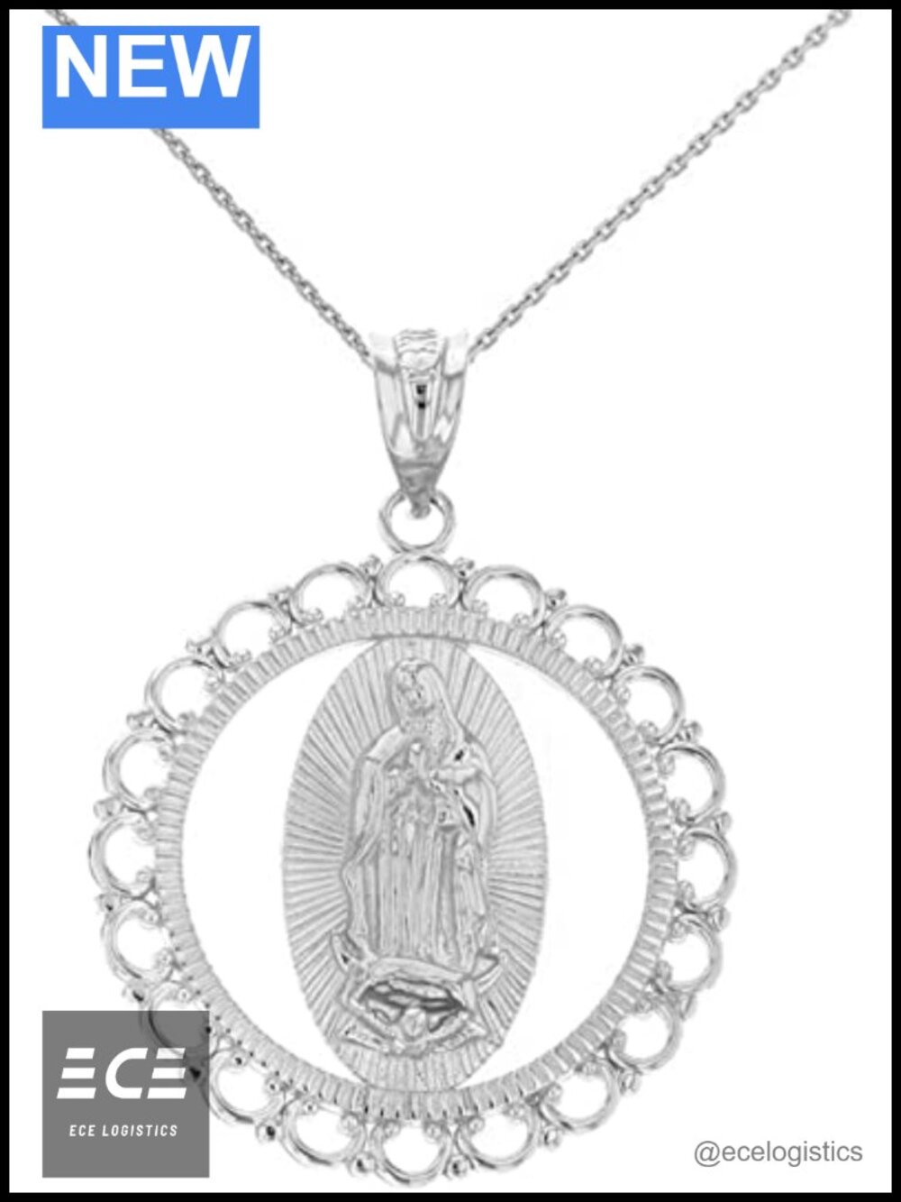 Sterling Silver Our Lady of Guadalupe Pendant Necklace Catholic Jewelry